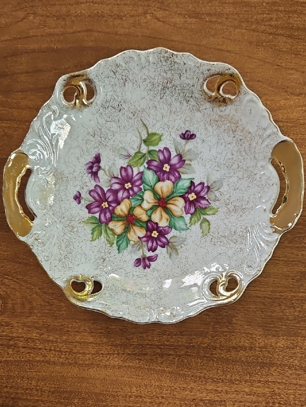 Vintage Trimont Ware Violet Bowl Gold Handles 1950s Japan